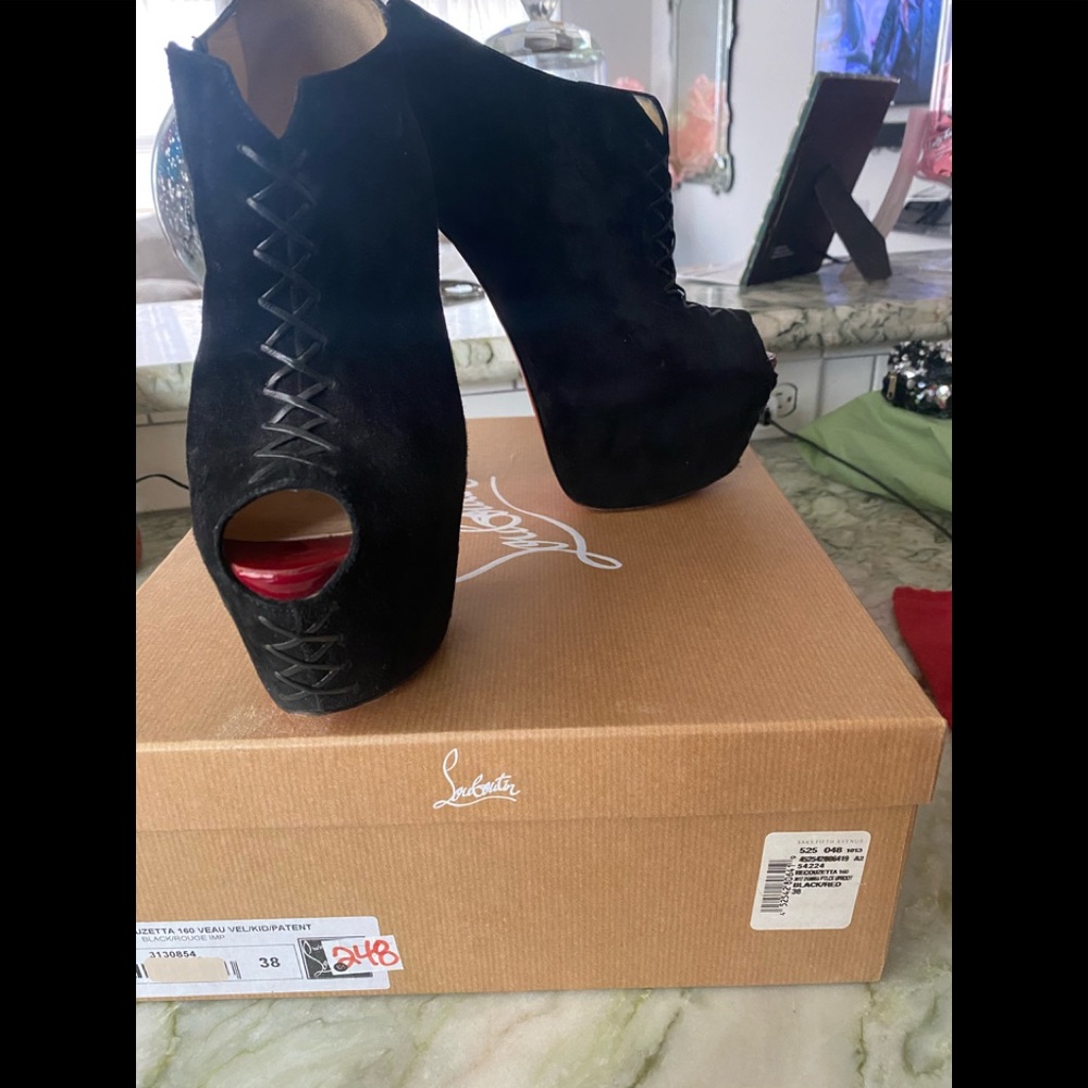 christian louboutin black recouzetta 160 veau vel/kid/patent boots/booties